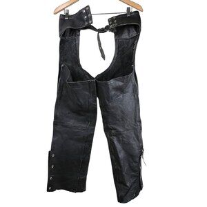 LG Cambridge Chaps Size Medium Black Leather Biker Motorcycle Riding Unisex